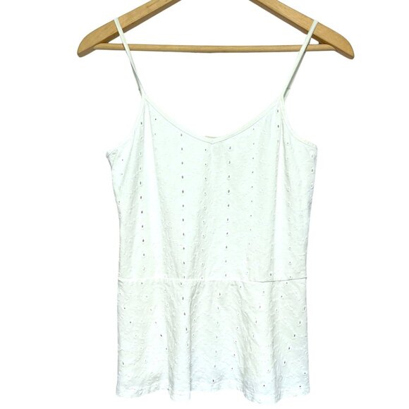 Hinge Strappy Eyelet Tank Top Womens Size Small White Lacy Peplum Coquette Cami - Picture 2 of 9